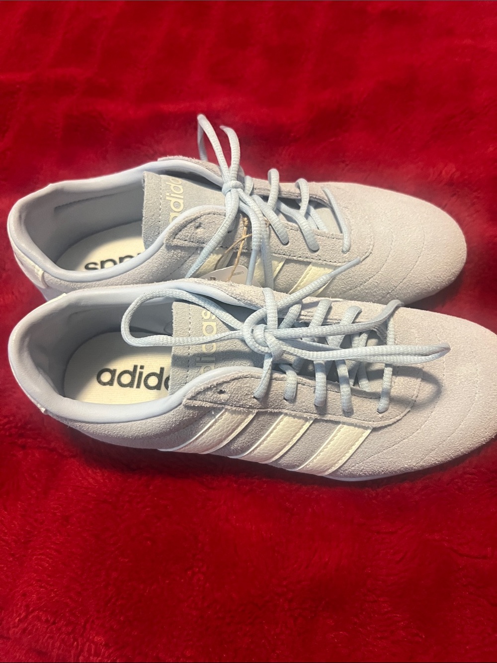 adidas Women's Pale Blue Suede Sneakers with White Stripes